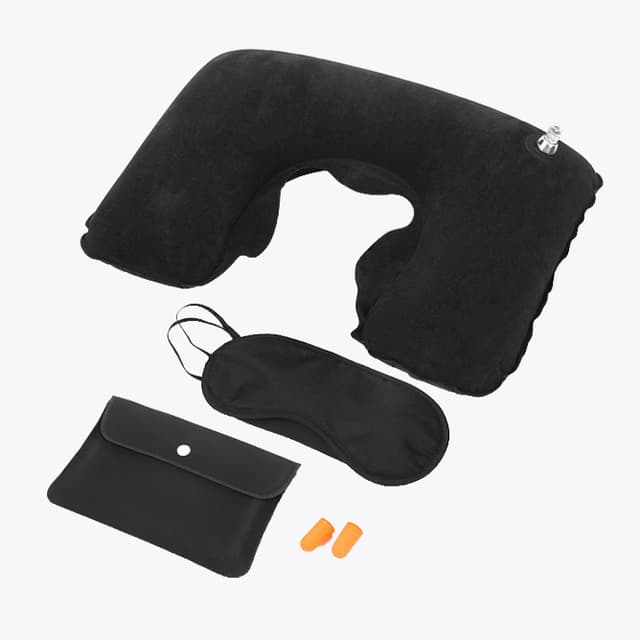 Inflatable Neck Pillow with Eye Mask and Ear Plugs Set